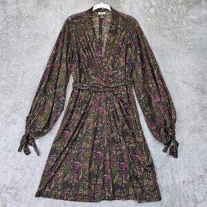 Issa London Dress Womens 12 Multicolor Silk V-neck Balloon Sleeve Mini Party